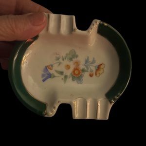 Vintage Cobalt green w Floral Ashtray Japan